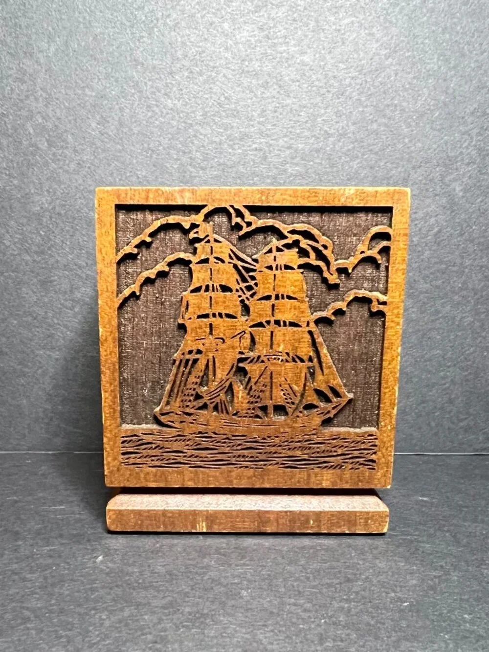 VTG Lasercraft Laser Engraved Solid American Walnut Wood Clipper Ship Pen Holder